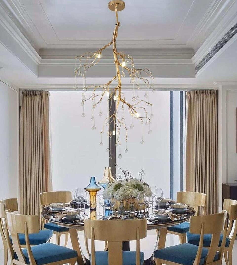 Aurora Vertical Crystal Branch Detail Gold Chandelier