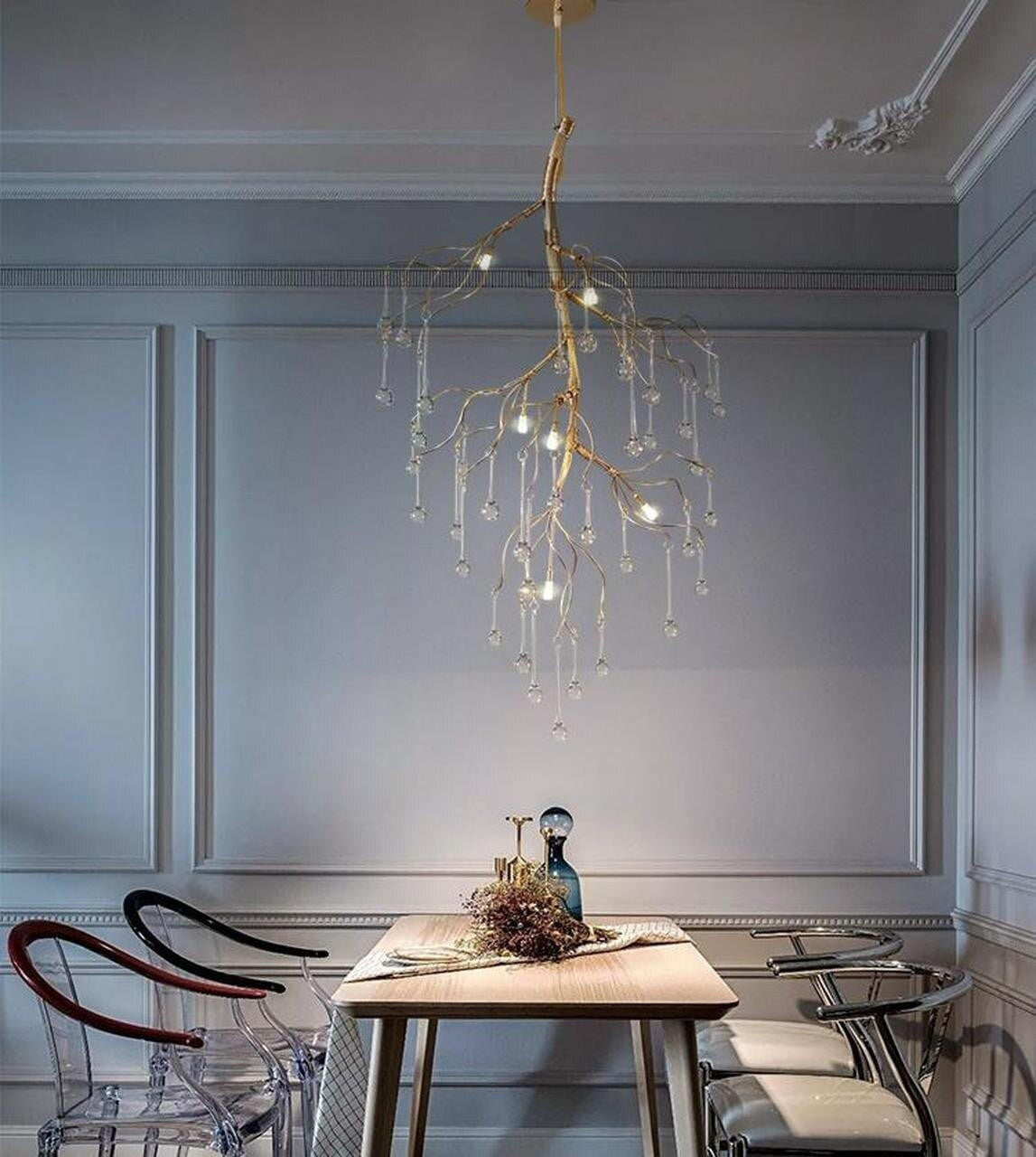 Aurora Vertical Crystal Branch Detail Gold Chandelier