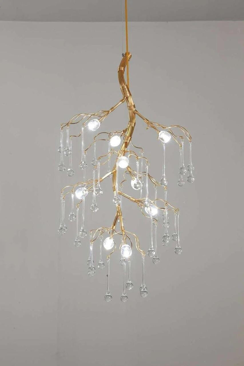 Aurora Vertical Crystal Branch Detail Gold Chandelier
