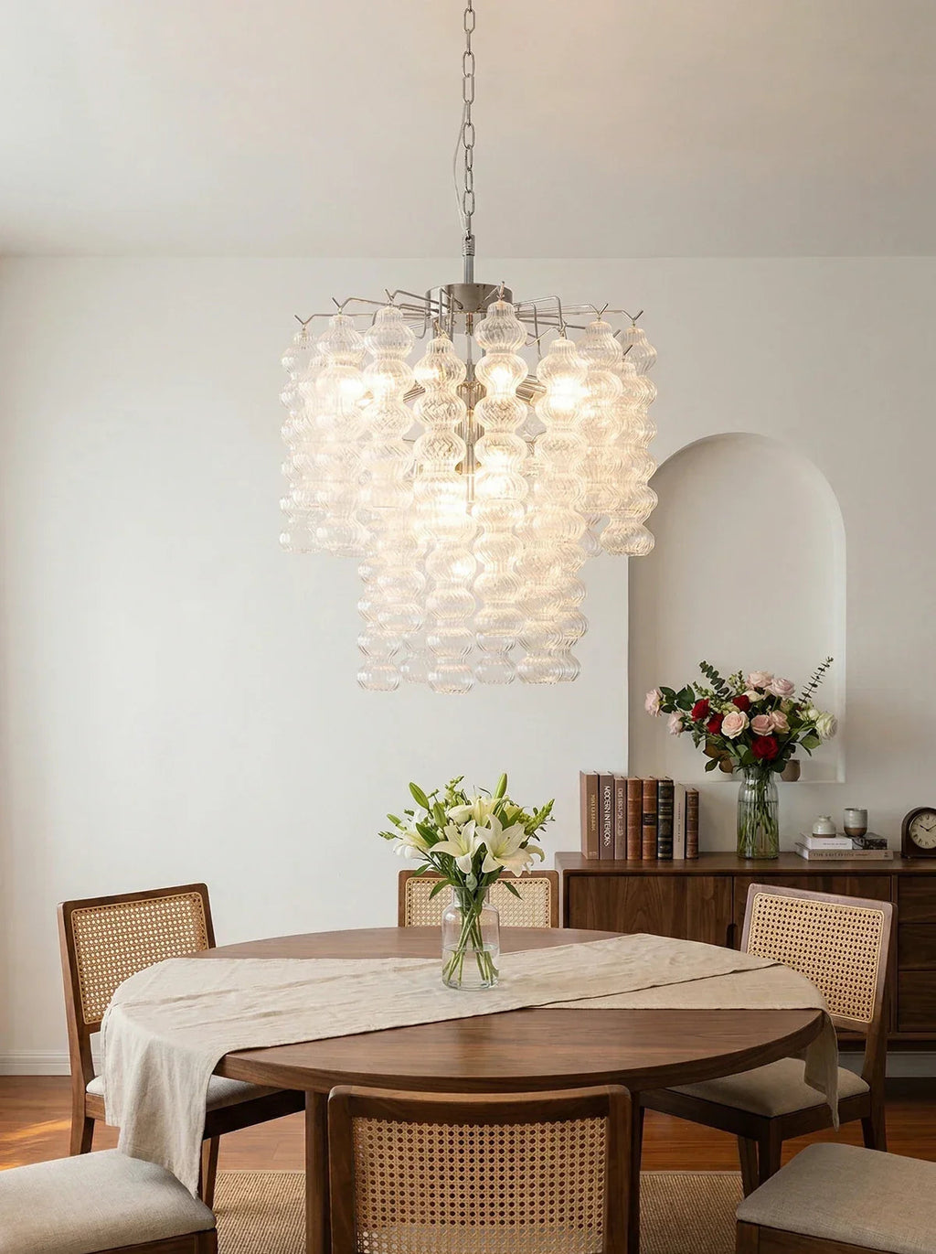 Beaded Vertical Textured Glass Chandelier detail view
