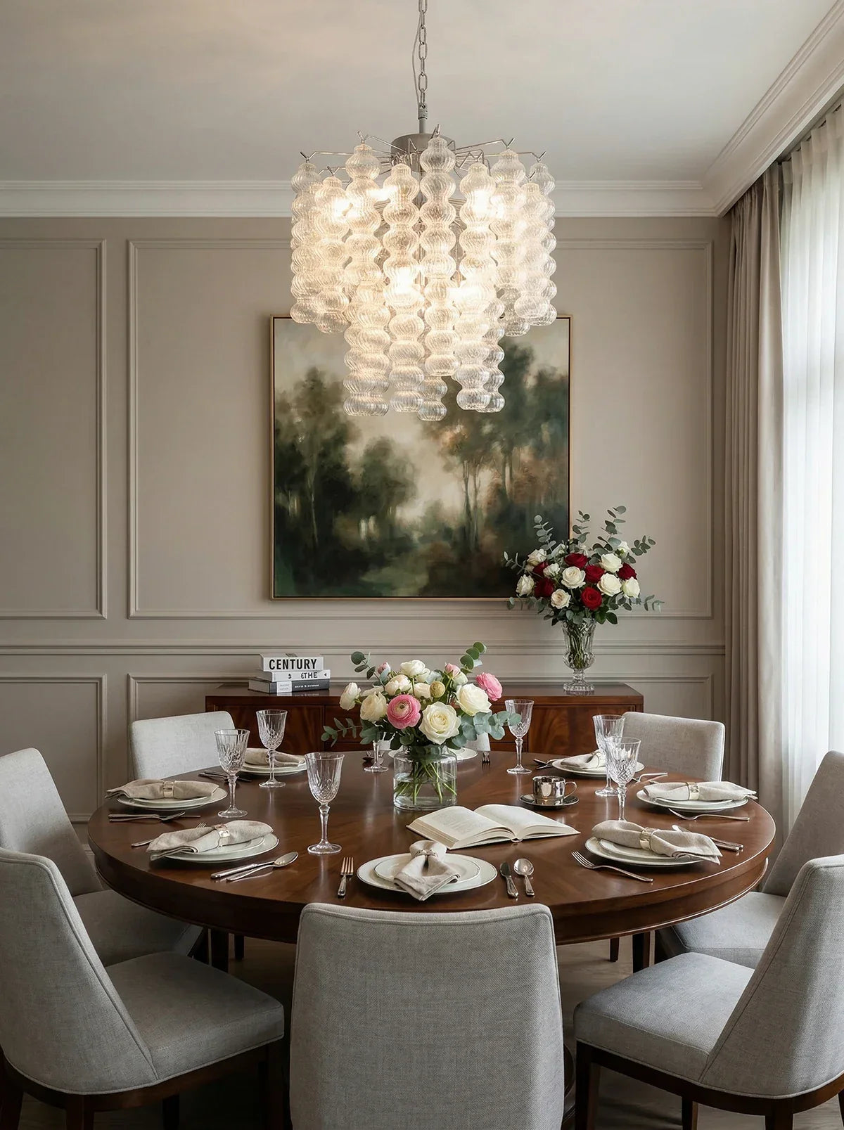 Beaded Vertical Textured Glass Chandelier product image