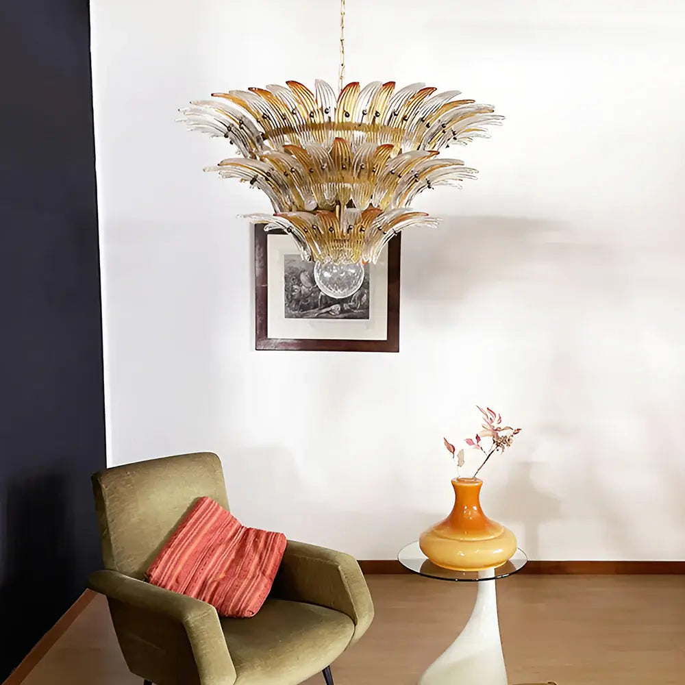 Beautifully Murano Palmette Amber Transparent Chandelier detail view
