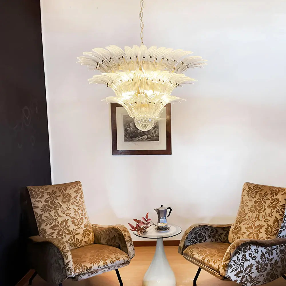 Beautifully Murano Palmette Transparent Chandelier detail view