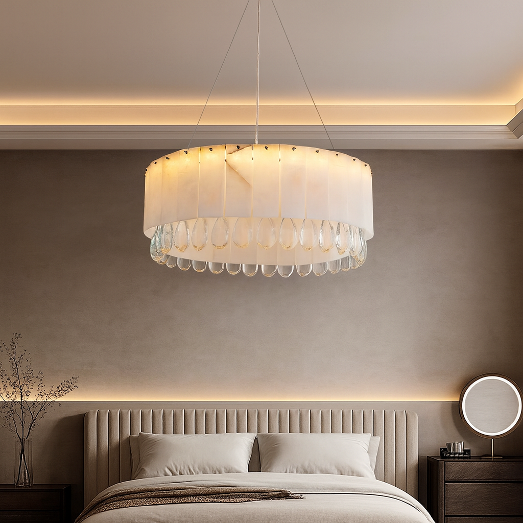 Stuart 23" Alabaster & Crystal Round Chandelier detail view