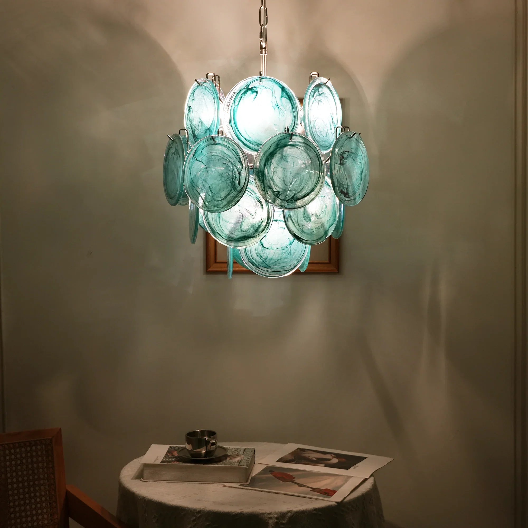 Blue Disks Murano Glass Chandelier material and finish detail