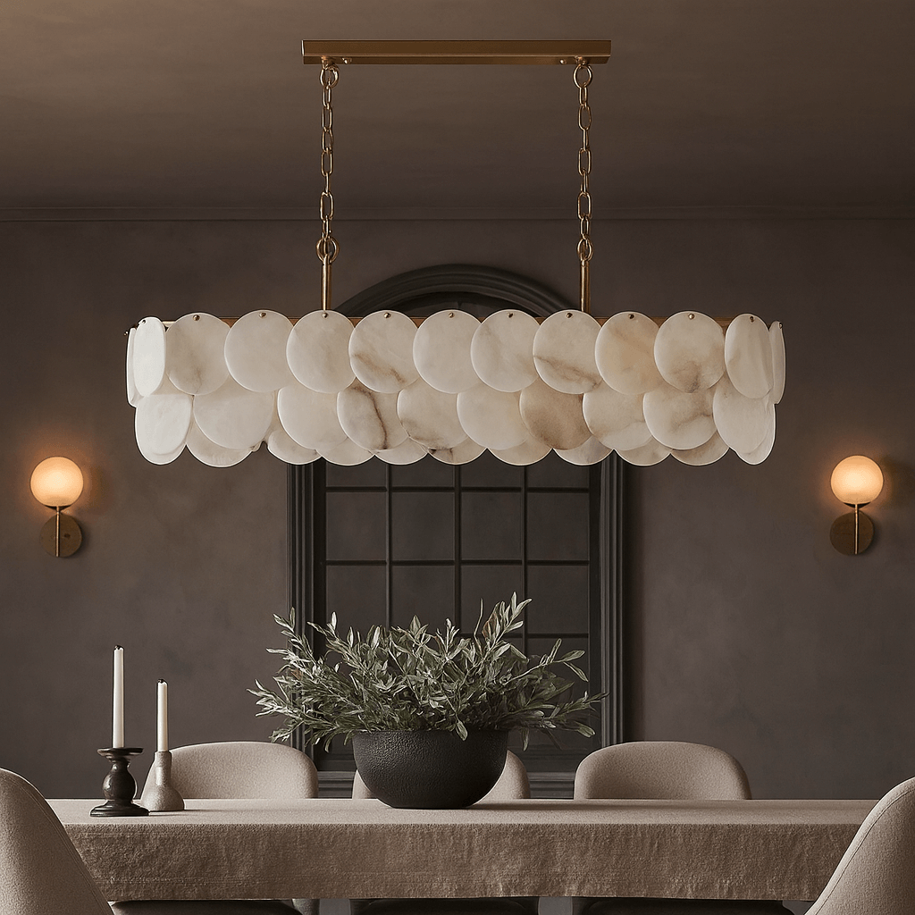 Bordwell Alabaster Dining Room Chandelier 47" by Bling Lighting Studio
