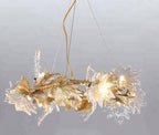 L'automne Golden & Clear Crystal Leaf Round Chandelier