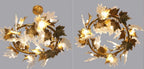 L'automne Golden & Clear Crystal Leaf Round Chandelier