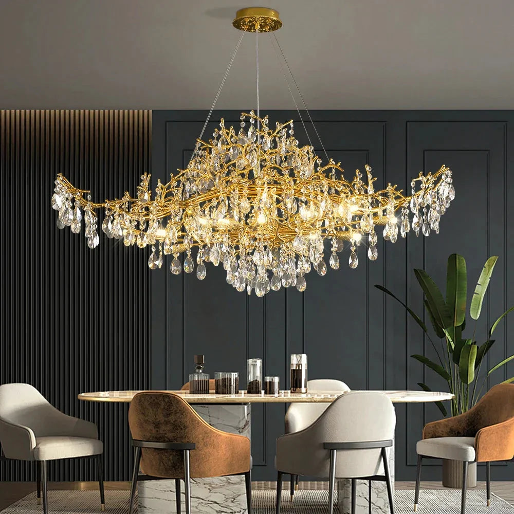 Brastia Gold Crystal Linear Branch Chandelier by Bling Lighting Studio
