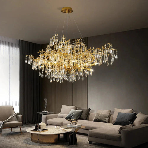 Brastia Gold Crystal Linear Branch Chandelier detail view