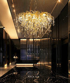 Brianna Crystal Droplet Gold Branch Round Chandelier