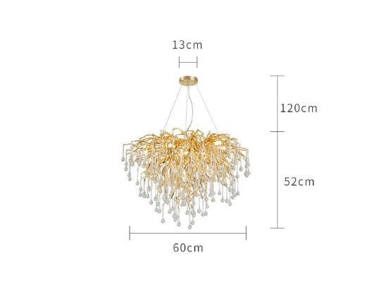 Brianna Crystal Droplet Gold Branch Round Chandelier