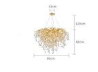 Brianna Crystal Droplet Gold Branch Round Chandelier