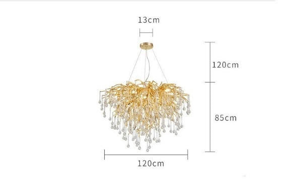 Brianna Crystal Droplet Gold Branch Round Chandelier