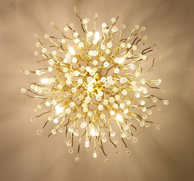 Brianna Crystal Droplet Gold Branch Round Chandelier