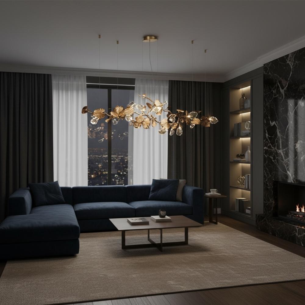 Btria Branch Copper Leaf Linear Chandelier by Bling Lighting Studio
