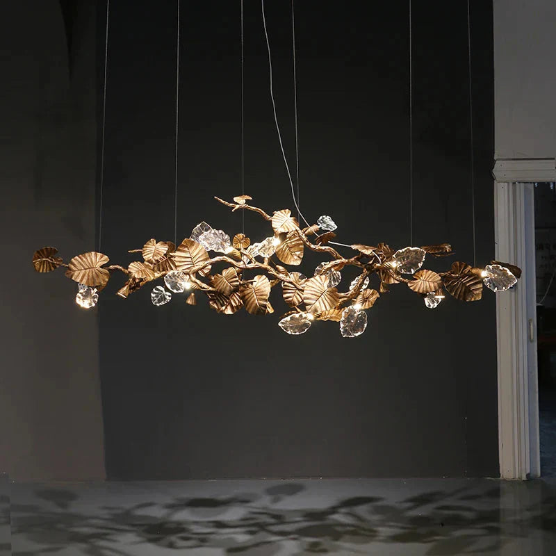 Btria Branch Copper Leaf Linear Chandelier by Bling Lighting Studio