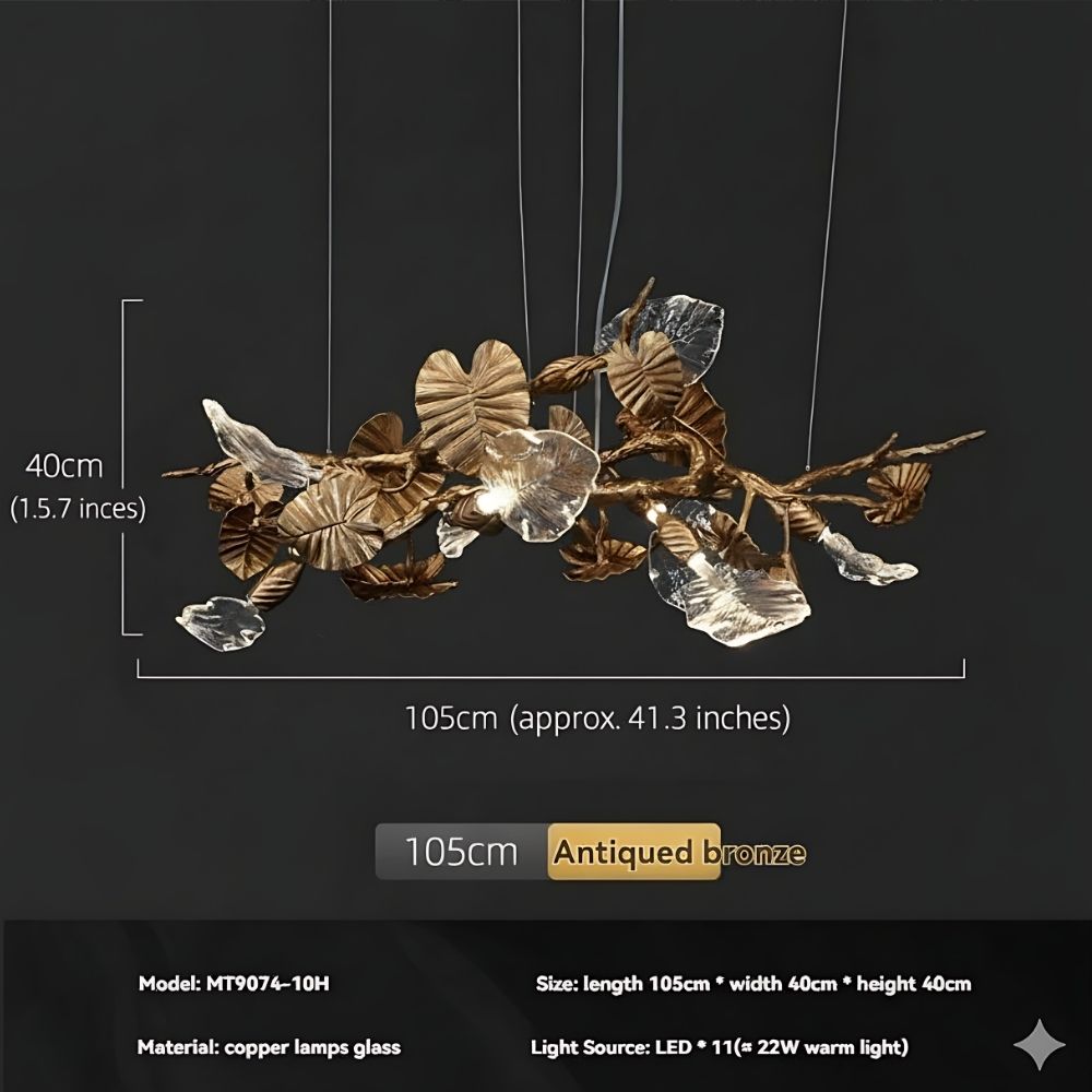 Btria Branch Copper Leaf Linear Chandelier by Bling Lighting Studio