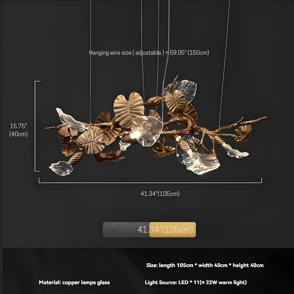 Btria Branch Copper Leaf Linear Chandelier by Bling Lighting Studio