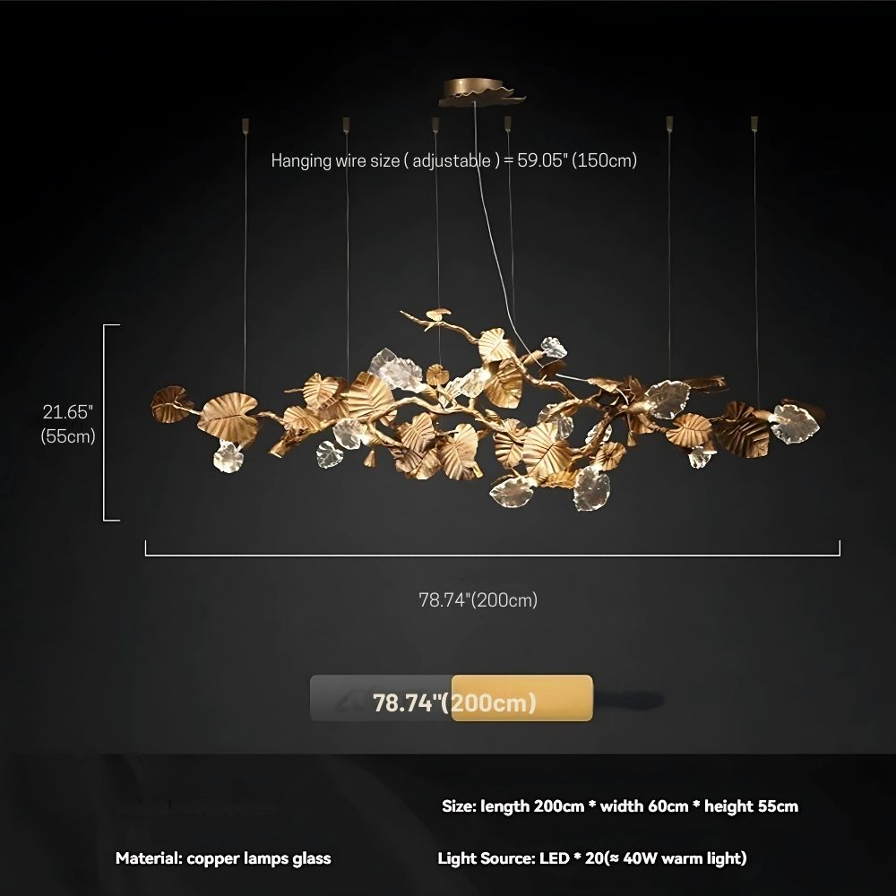 Btria Branch Copper Leaf Linear Chandelier by Bling Lighting Studio