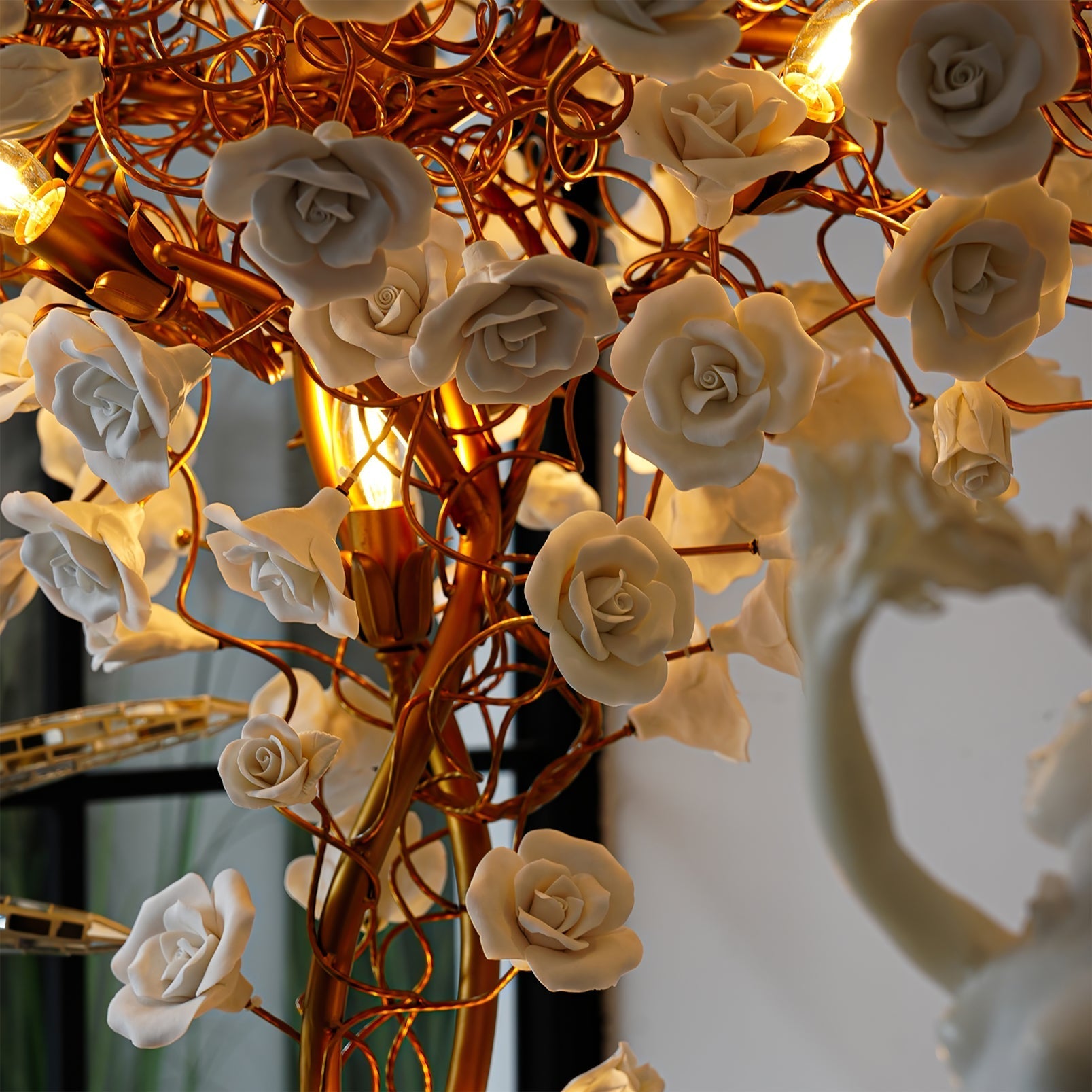 Ceramic Branch Brass Crystal Flower Floor Lamp by Bling Lighting Studio