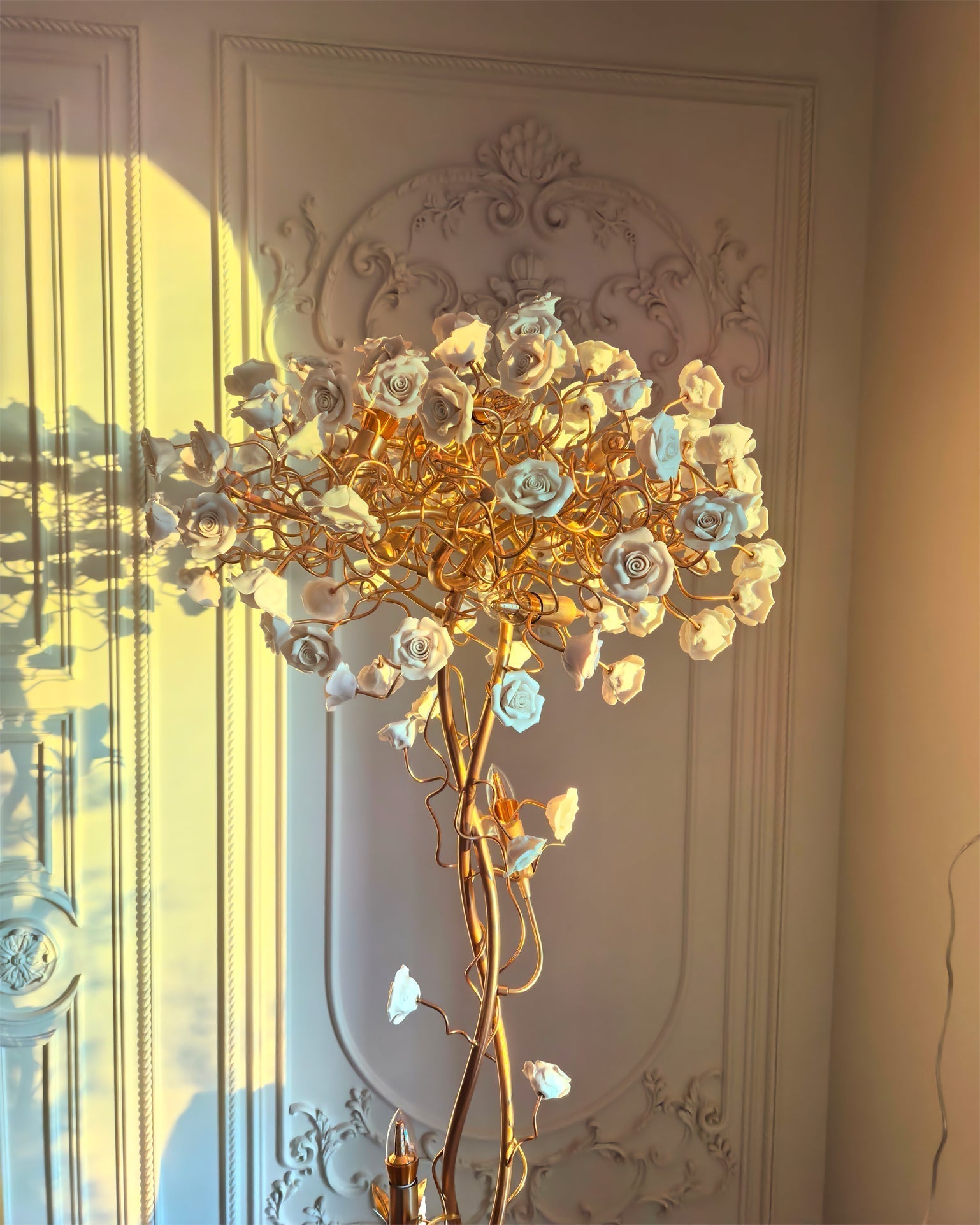 Ceramic Branch Brass Crystal Flower Floor Lamp by Bling Lighting Studio