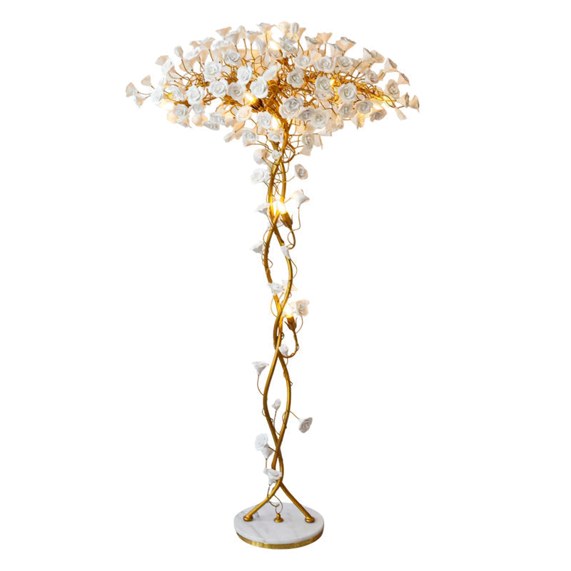 Ceramic Branch Brass Crystal Flower Floor Lamp by Bling Lighting Studio