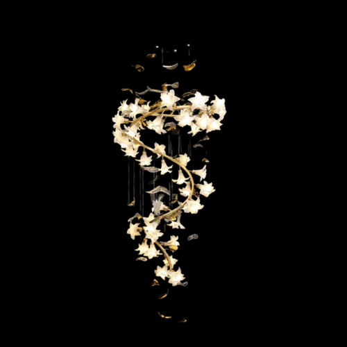 Ceramic Flower Chandelier in Artistic Brass Branch Design by Bling Lighting Studio