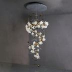Ceramic Flower Chandelier in Artistic Brass Branch Design by Bling Lighting Studio