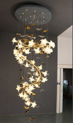 Ceramic Flower Chandelier in Artistic Brass Branch Design by Bling Lighting Studio
