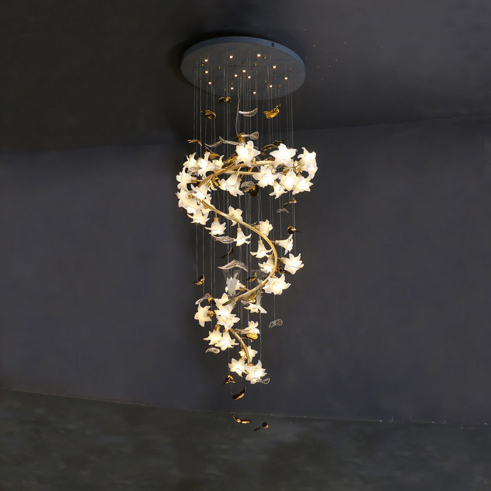 Ceramic Flower Chandelier in Artistic Brass Branch Design by Bling Lighting Studio