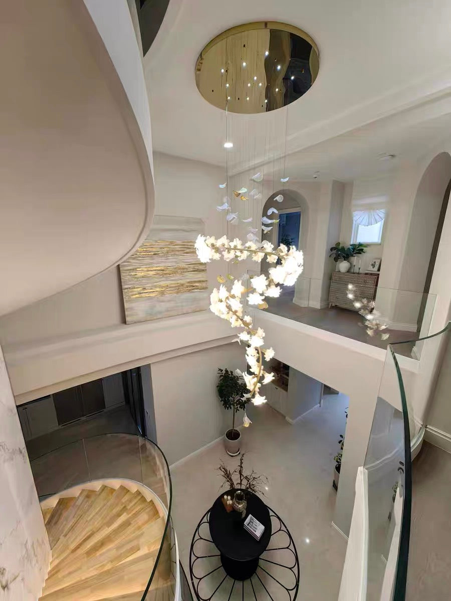 Ceramic Flower Chandelier in Artistic Brass Branch Design by Bling Lighting Studio