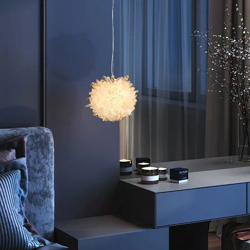 Cervine Quartz Stone Clear Geode Quartz Crystal Ball Pendant by Bling Lighting Studio