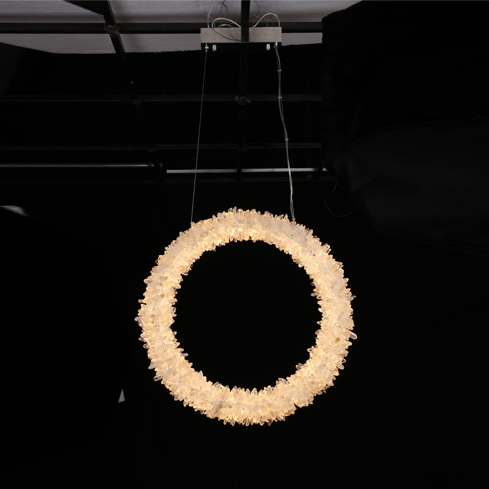 Cervine Quartz Stone Geode Quartz Crystal Chandelier Vertical Hanging Ring Pendant Light by Bling Lighting Studio