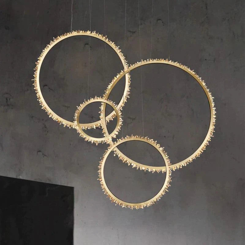 Cervine Quartz Stone Modern Rock Crystal Ring Round Chandelier Cluster by Bling Lighting Studio