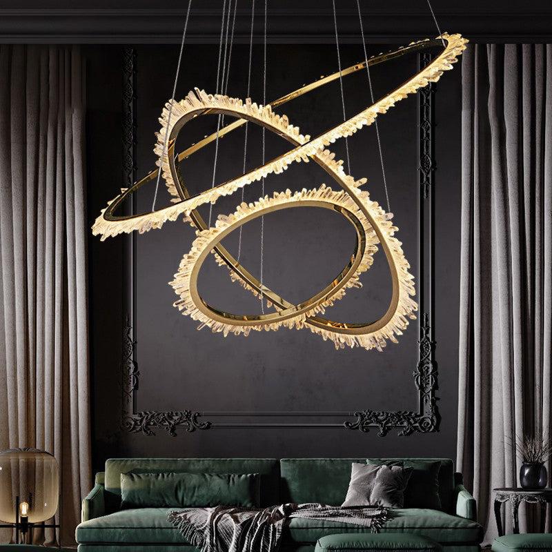 Cervine Quartz Stone Modern Rock Crystal Ring Round Chandelier Cluster by Bling Lighting Studio
