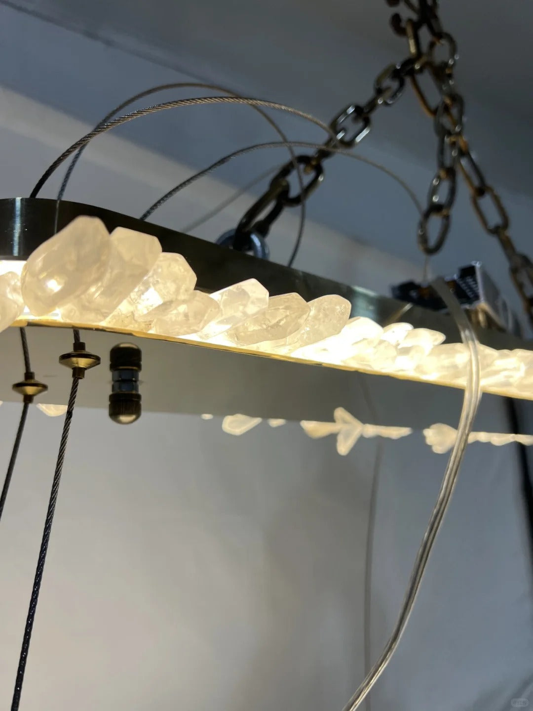 Cervine Quartz Stone Oval Clear Geode Quartz Crystal Chandelier 47" by Bling Lighting Studio