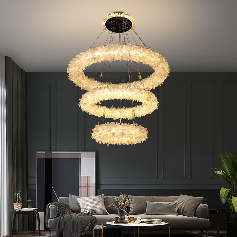 Cervine Quartz Stone Primary Crystal Halo Chandelier by Bling Lighting Studio