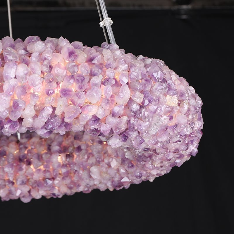 Cervine Quartz Stone Purple Primary Crystal Round Chandelier 20.5" 28.3" 36.2" 44" by Bling Lighting Studio