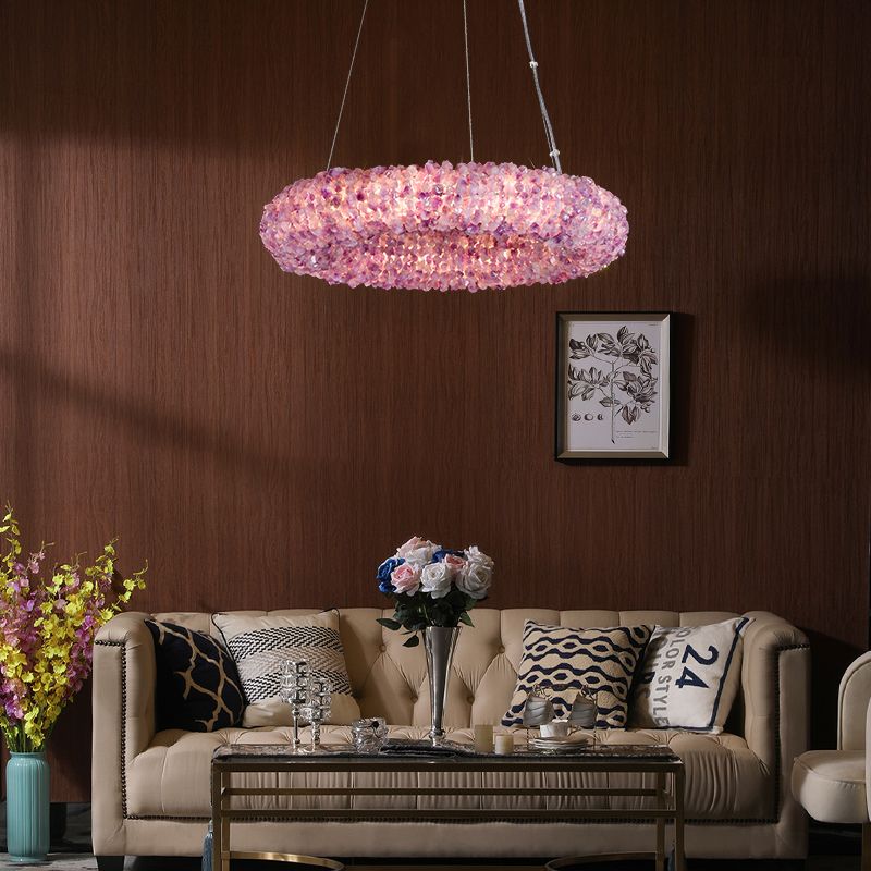 Cervine Quartz Stone Purple Primary Crystal Round Chandelier 20.5" 28.3" 36.2" 44" by Bling Lighting Studio