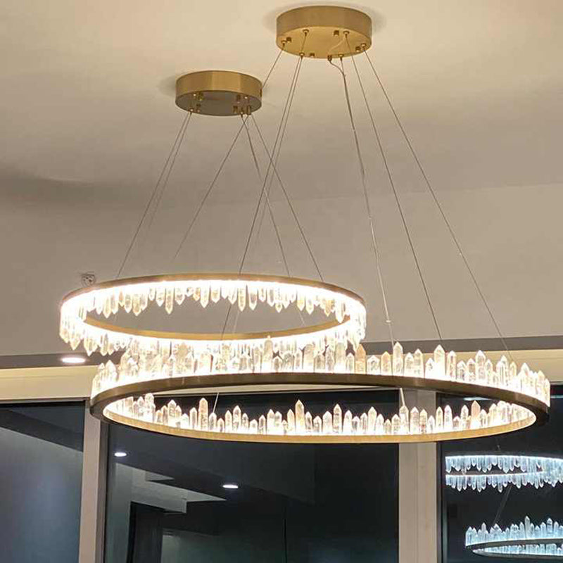 Cervine Quartz Stone Round Chandelier 36" by Bling Lighting Studio