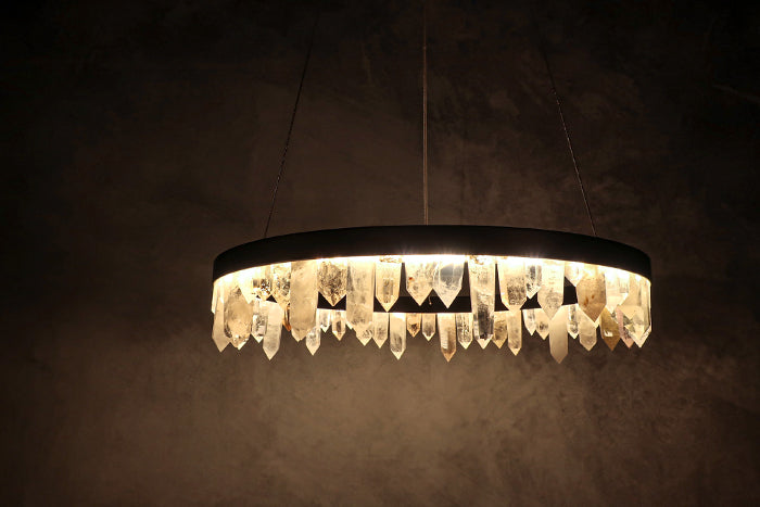 Cervine Quartz Stone Round Chandelier 36" by Bling Lighting Studio