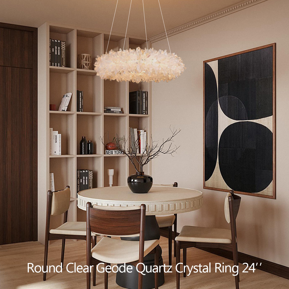 Cervine Quartz Stone Round Clear Geode Quartz Crystal Ring Chandelier by Bling Lighting Studio