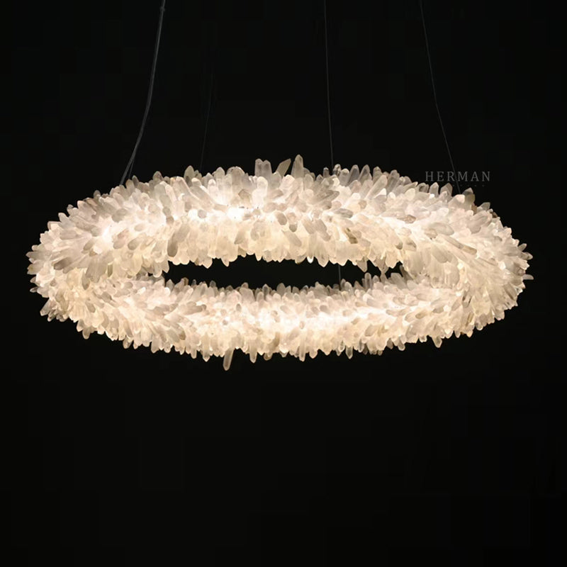 Cervine Quartz Stone Round Clear Geode Quartz Crystal Ring Chandelier by Bling Lighting Studio