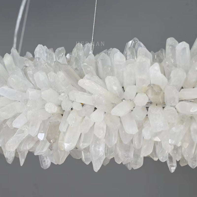 Cervine Quartz Stone Round Clear Geode Quartz Crystal Ring Chandelier by Bling Lighting Studio