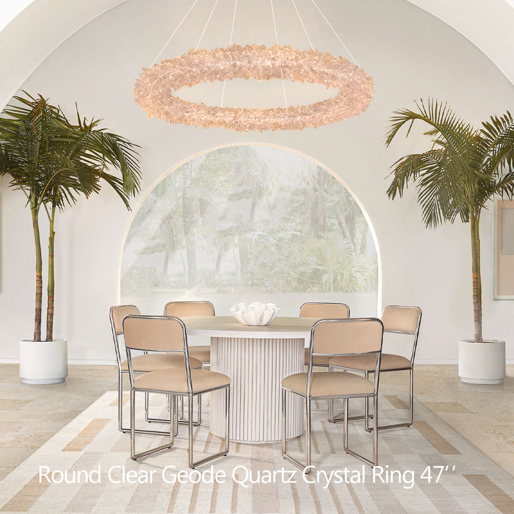 Cervine Quartz Stone Round Clear Geode Quartz Crystal Ring Chandelier by Bling Lighting Studio