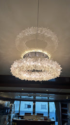Cervine Quartz Stone Round Clear Geode Quartz Crystal Ring Chandelier by Bling Lighting Studio