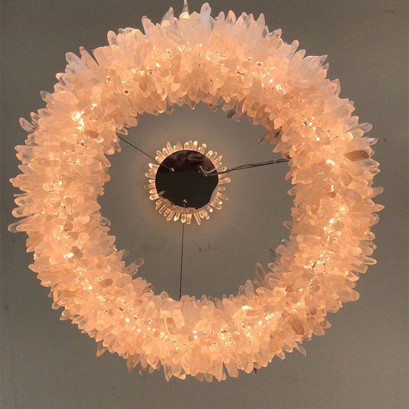 Cervine Quartz Stone Round Clear Geode Quartz Crystal Ring Chandelier by Bling Lighting Studio