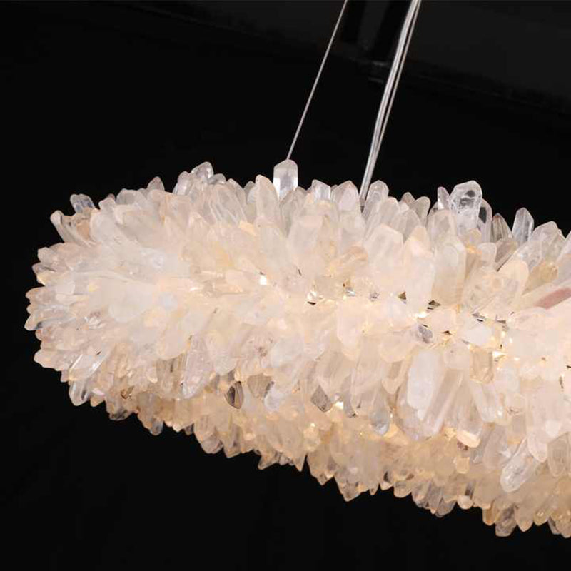 Cervine Quartz Stone Round Clear Geode Quartz Crystal Ring Chandelier by Bling Lighting Studio