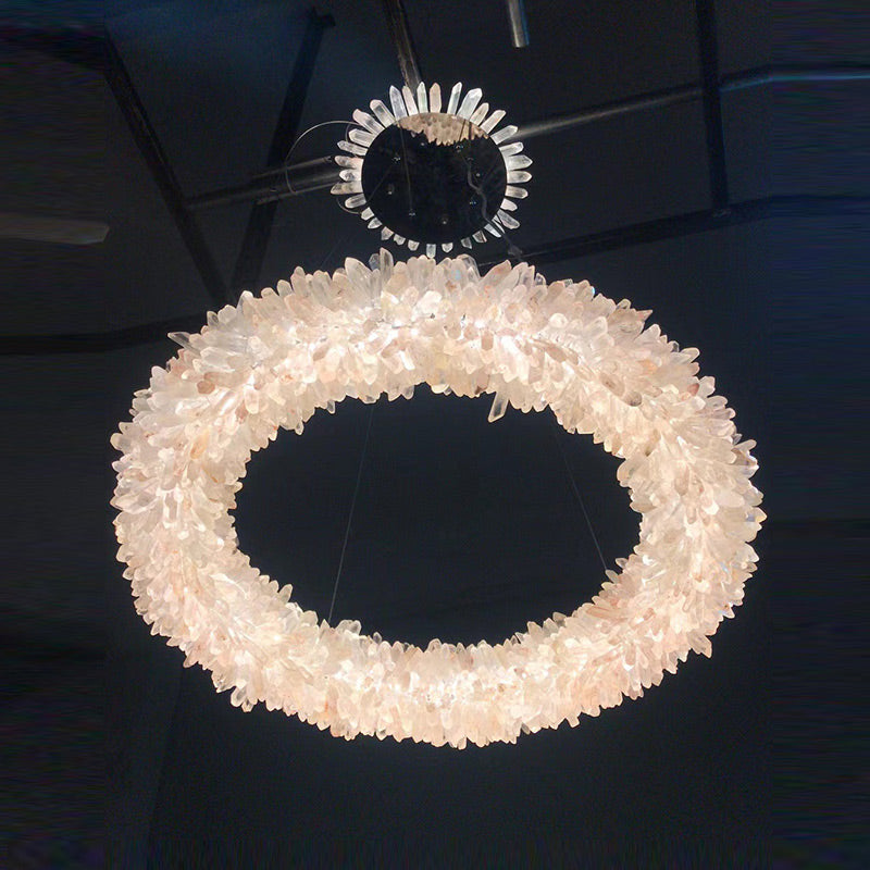 Cervine Quartz Stone Round Clear Geode Quartz Crystal Ring Chandelier by Bling Lighting Studio